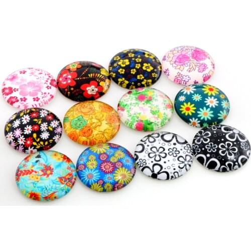 8mm 10mm 12mm-25mm Flower print Photo Glass Cabochons Mixed Color Cabochons For Bracelet earrings necklace Bases Settings