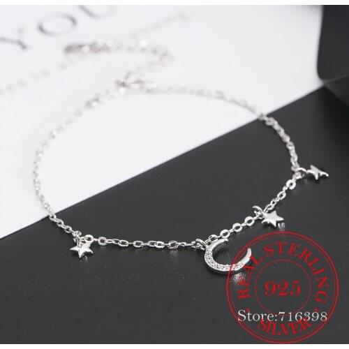 925 Sterling Silver Prevent Allergy Crystal Star Moon Charm Bracelet&Bangle For Women Girl Wedding Christmas Jewellery