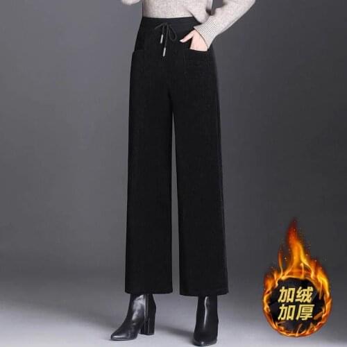 Fashion Wide Leg Pants Women High waist 2021 Spring Autumn Loose Plus Velvet Straight-leg Corduroy Casual Trousers Winter Pants