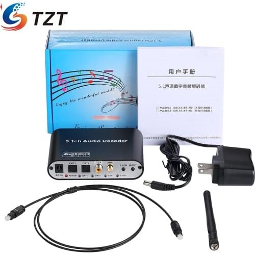 TZT DAC615 DTS Digital 5.1 Audio Decoder Converter Gear DAC Bluetooth BT 5.0 US B Music Player SPDIF Optical Coxial input FLAC A