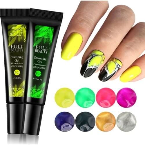 8ml Fluorescent Gel Nail Stamping Polish Neon Color Nails Template Transfer Image Print Gel Varnish Stencil Manicure Tool BE1916