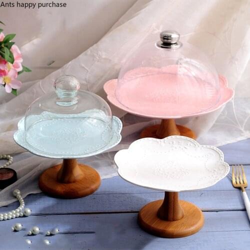Ceramics Fruit Tray Living Room Snack Tray with Lid Glass Cover European High Plate Cake Stand Exhibition Hall Dessert Rack