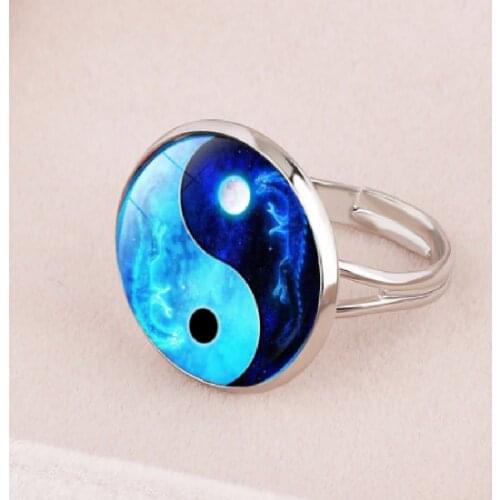 Chinese Element Yin Yang Tai Chi Ring Accessories Cats Footprints Time Gem Jewelry Gifts