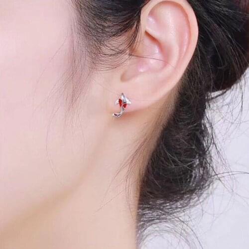 Koi Red Stud Earrings 925 Sterling Fish Ear Studs Valentines Day Jewellery Gift for Girls