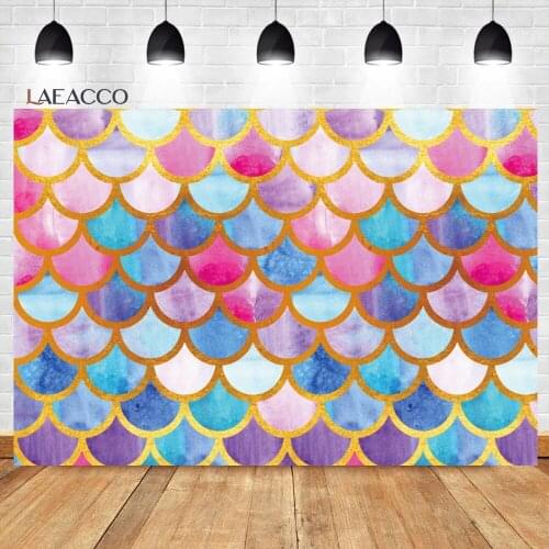 Laeacco Colorful Shiny Mermaid Scale Background For Kid Birthday Baby Shower Room Decor Portrait Customized Photography Backdrop