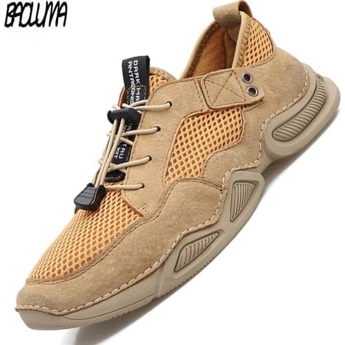 Classic Mens Casual Shoes Breathable Mens Sneakers Handmade Mesh Shoes Original Outdoor Light Walking Mens Moccasins Shoes