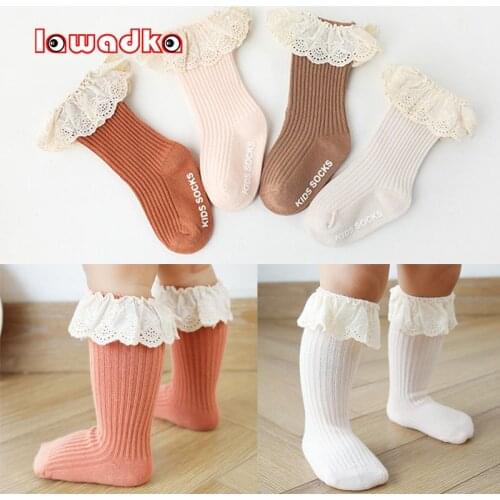 Lawadka 4Pairs/Lot Baby Girl Sock Anti Slip Striped Cotton Lace Newborn Baby Knee Socks For Girls Spring Autumn Princess Long