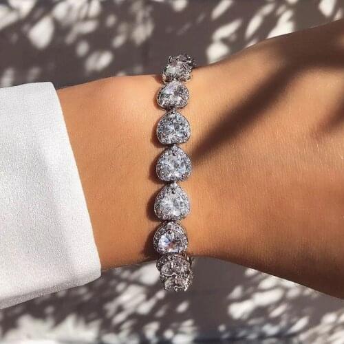 Handmade Lovers Heart shape bracelet AAAAA Cubic Zirconia White Gold Filled Party Wedding bracelets for women Fashion Jewerly