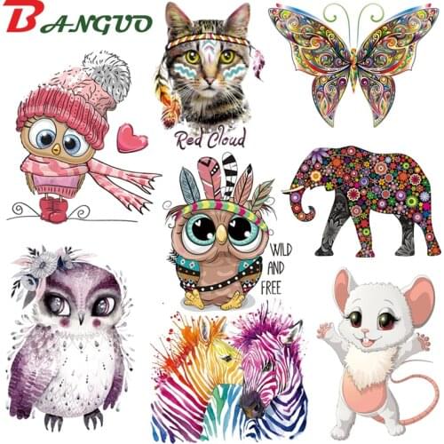 Fashion Owl Butterfly Elephant Animals Iron On Patches Heat Transfer Thermal Stickers For Clothes DIY Iron-On Patch Applique