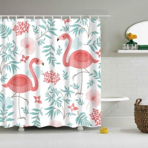 Bathroom Washable Flamingo shower curtain Prevent mold Eco-friendly Waterproof curtain with plastic hook TZ170751