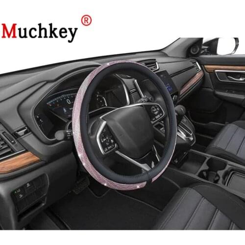 MUCHKEY Brand For Honda CR-V 2020 Leather Steering Wheel Cover With Colorful Rhinestone Interior Accessories For Women Girls