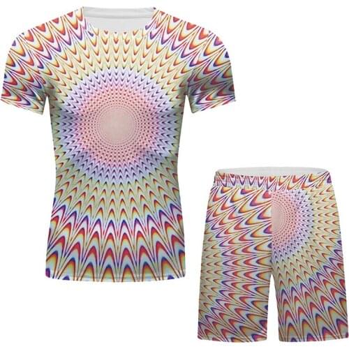 2021 Mens Digital Print Space Style T-shirt Set Harajuku Short Sleeve Casual Sports Street Wear Plaid O-neck S-4XL