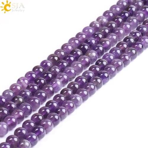 CSJA Natural Stone Purple Quartz Loose Beads 8mm Round Amethysts DIY Beaded for Women Jewelry Making Bracelets Necklaces F187