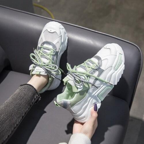 Spring/Summer Korean version of the new ins tide shoes net red breathable spelling thick bottom casual sports daddy shoes girl