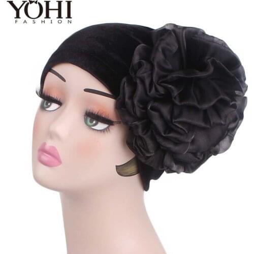 New fashion velvet hats vintage flower turban women headbands Muslim Islamic Turban Cap Turbante hair accessories
