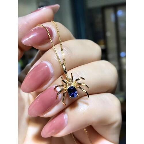 New spider type natural blue sapphire gemstone necklace for women jewelry real 925 silver gold plated natural gemparty gift