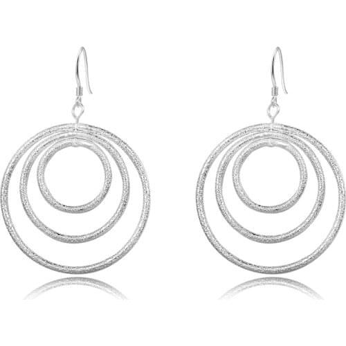 Silver Plated Frosted three Circles Earrings Statement Jewelry,fashion Earrings For Women Wedding Jewelry Brincos
