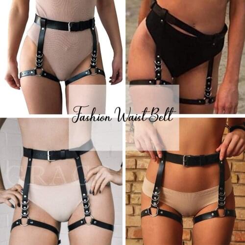 Rock Sexy Women Leather Harness Belt Harajuku Punk Suspender Adjustable Waist To Leg Handmade Sock Garter Straps Hot