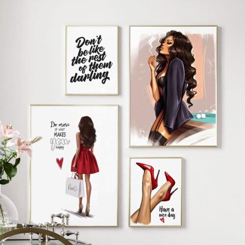 Self-adhesive Wall Stickers Red High Heels Girl Wall Art Print Nordic Posters And Prints Wall Pictures For Living Room Decor