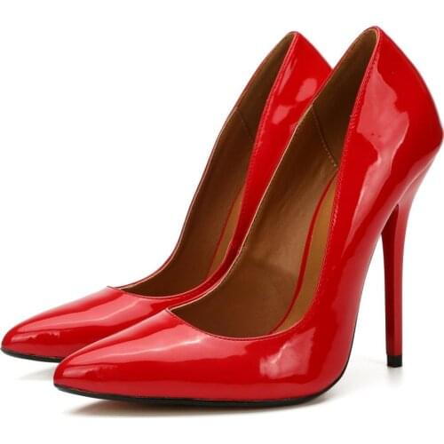 HSM Sexy Patent Leather women shoes Pointed Toe Pumps 14cm Super High Thin heels Stilettos Cosplay female RED sapatos feminino