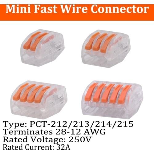 1/2/5Pcs Mini Quick Wire Connector PCT-212/213/214/215 Plastic Universal Compact Terminal Block DIY Electrical Wire Connector