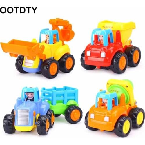 Thicken Push And Go Car Construction Vehicles Toys Pull Back Cartoon Play For 2 3 Years Old Boys Toddlers Kids Gift