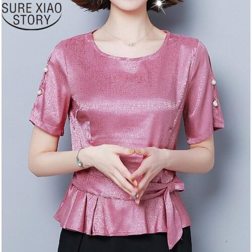 2019 Summer New Fashion Women Blouse Short Sleeve O-neck Solid Women Clothing Womens Tops and Blouses Chiffon Casual 5132 50