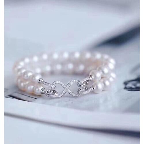 922 Fine Jewelry Natural Fresh Water 8-7mm Peals Bracelets for Women Fine Pearls Bracelets