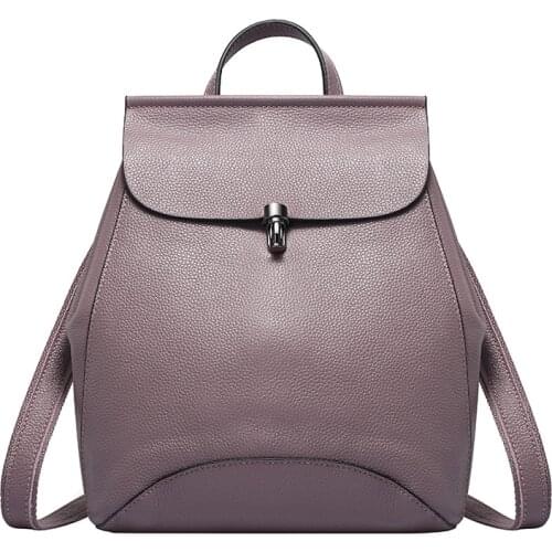 Womens Genuine Leather Backpacks Fashion Large Capacity Students Backpack Ladies Leisure Shoulder Bags Solid Color Handbag New