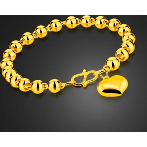 New design simple gold heart pendant bracelet personality fashion women rose gold beads bracelet attractive womens jewelry