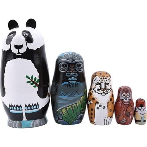 1 5 Pcs/Set Panda Russian Dolls Hand Painted Home Decor Birthday Gifts Kids Baby Toy Nesting Dolls Hand Drawn Wooden Matryoshka