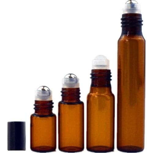 2ml 3ml 5ml 10ml Clear / Amber Glass Roll on Bottle with Glass/Metal Ball Thin Glass Roller Essential Oil Vials