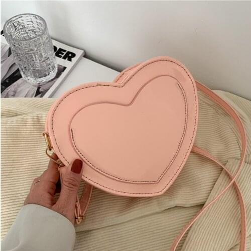2021 Fashion Women PU Leather Solid Color Crossbody Shoulder Bag Ladies Vintage Love Heart Shape Zipper Small Purse