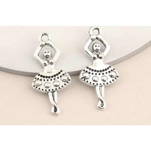 30pcs Silver Color Ballet Girl Charms Dancer Ballerina Pendant For DIY Handmade Jewelry Making Accessorie 28x13mm