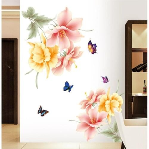 3D Wall Sticker Butterfly Flower Wall Decals Bedroom Living Room Decoration Teenager Girls Decorative Vinyls Stickers Wallpaper