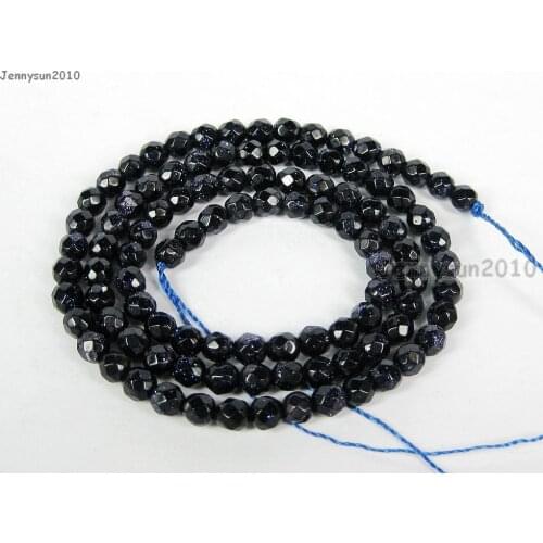 Natural Blue Sand Gems Stones 4mm Faceted Round Spacer Loose Beads 15'' Strand for Jewelry Making Crafts 5 Strands/Pack