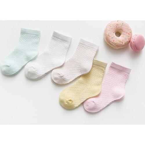 5Pairs/lot Baby Socks Summer Cotton Jacquard Kids Socks Solid Colorful Girls Mesh Cute Newborn Boy Toddler Socks Baby