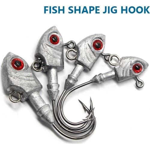 5PCS 3.5g-33g Jig Head Hook Fish Shape Carbon Steel Head Fishing Hooks With Treble Fishing Hooks Soft Worm Fishing Accessories