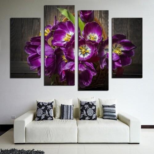 Promotion High Quality 4 Piece Art Sets Dreamy Tulip Flower Picture on Canvas Painting Home Office Wall Art Decoration