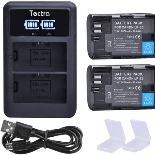 2Pcs 2650mAh LP-E6 LP-E6N Baterry+LED USB Dual Charger for Canon EOS 5D Mark II Mark III 6D 7D 60D 60Da 70D LPE6 LPE6N Battery