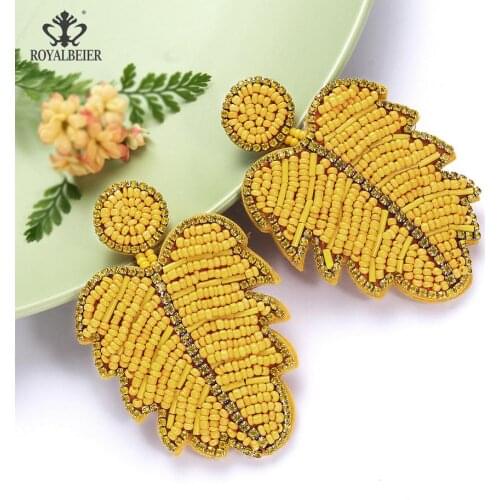 Bohemia Statement Big Leaf Drop Earrings for Women Fashion Vintage Irregular Yellow Green Red Black Long Beads Earrings Jewelry