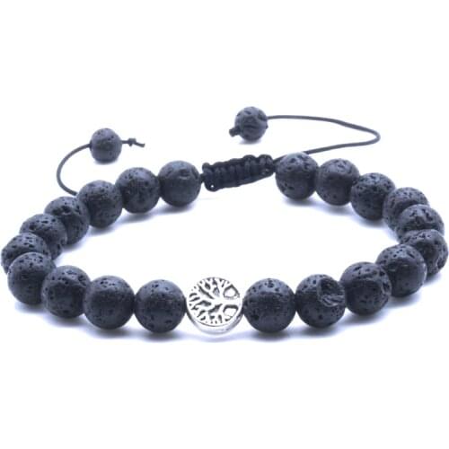 Tree of Life Braided 8mm Volcanic Lava Stone Essential Oil Diffuser Bracelets Bangle Healing Balance Yoga Bracelet Men Women