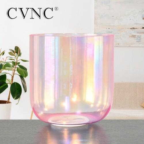 CVNC 7 Inch Pink Clear Alchemy Quartz Crystal Singing Bowl with Cosmic Light for Sound Healing Anxiety Hypertension Stress