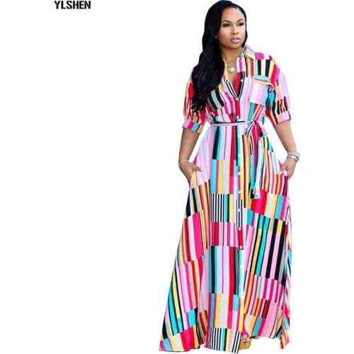 Plus Size Long African Dresses for Women Dashiki Fashion Stripe Africa Shirt Dress Skirt Lacing Robe Boubou African Clothing