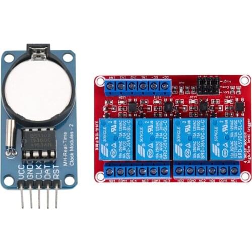 DS1302 with Battery Real-Time Clock Module & 5V High / Low Level with Trigger Opto-Isolator Power Relay Module