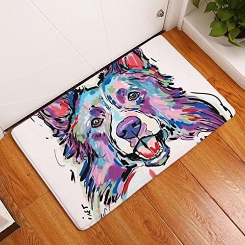 Eazyhurry Colorful Wolf Dog Print Rectangle Thin Doormat Pet Puppy Dog Printed Coral Fleece Home Decor Carpet Kitchen Floor