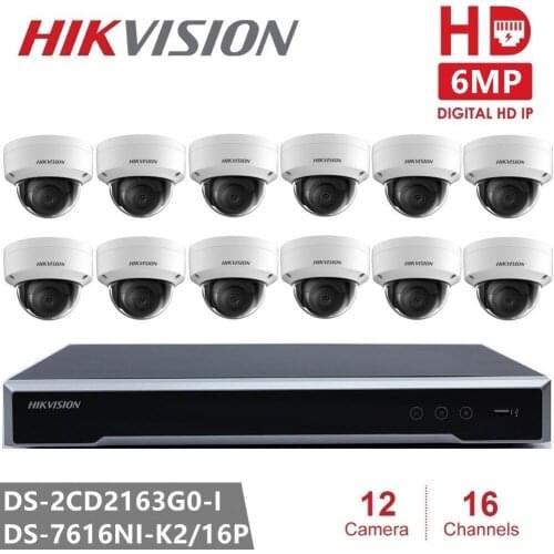 Hikvision Video Surveillance Kits NVR + 12Camera Security Camera 6MP Dome IP Camera IR Fixed Network Camera CCTV Camera H.265