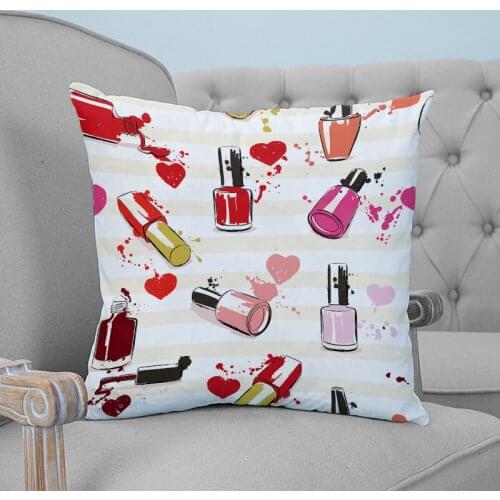 Cosmetic Nail Polish Female Cartoon Printed Throw Pillow Case Plush fabric Pillowcase Home Decorative Pillow Hot