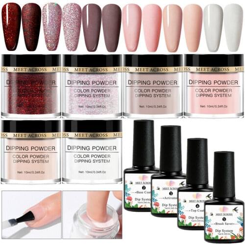 MEET ACROSS 10Pcs Nude Pink Series Dipping Nail Powder Set Sparkling Nail Glitter Natural Dry Dip Nail Chrome Decoration Kit