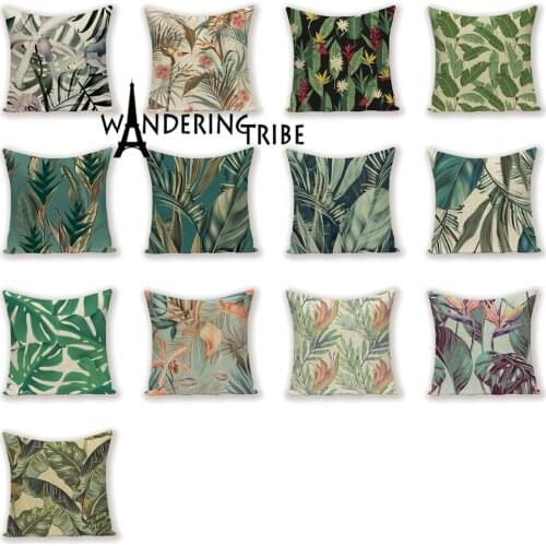 Tropical Print Decoration Throw Pillow Case Jungle Home Decor Cushions Covers Green Pillows Cases Rainforest Flax Cushion Cover
